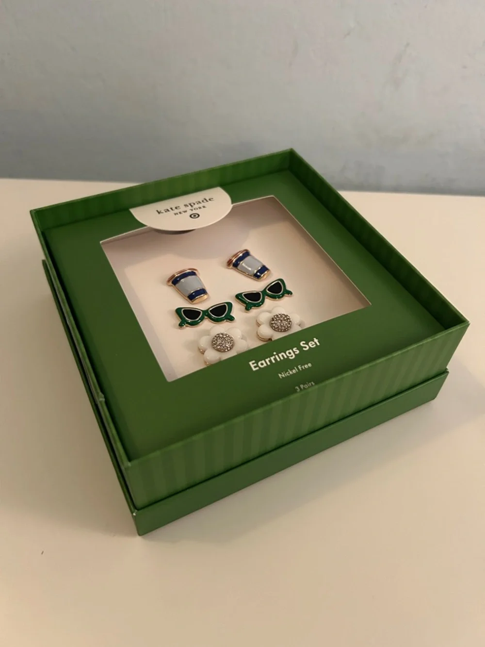 kate spade Green Sunglasses, White Flower & Blue Coffee Cup Earring Set - Picture 3 of 8